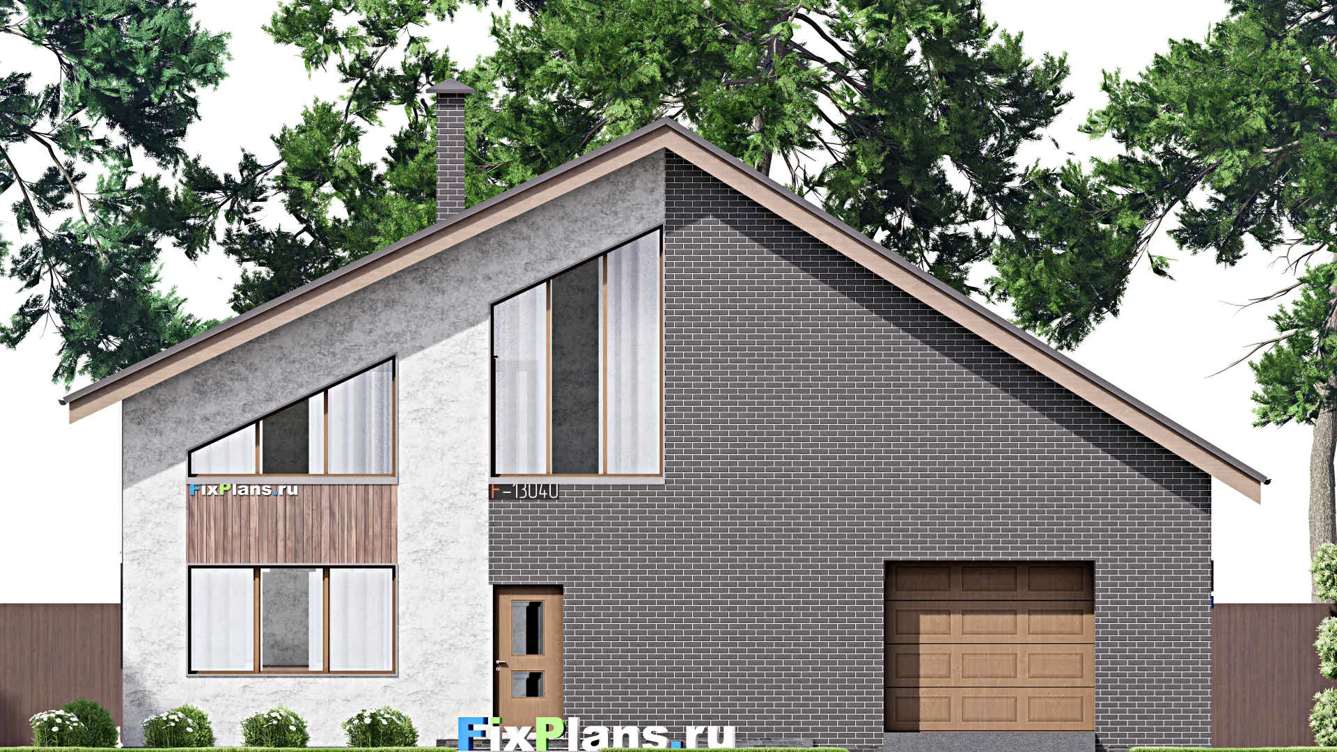 F-13040 - Планы дома с мансардой 14 на 16, площадью 220 м² с гаражом на 1 машину и 4 спальнями