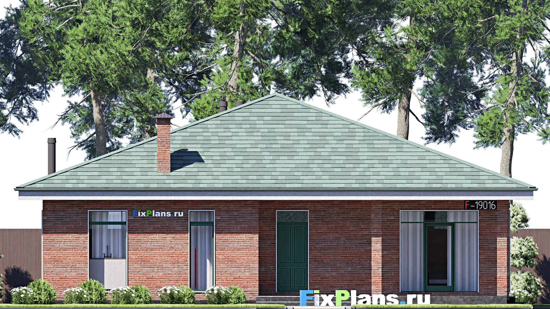 F-19016 - Проект одноэтажного дома 15 на 16, площадью 190 м² с террасой и 3 спальнями