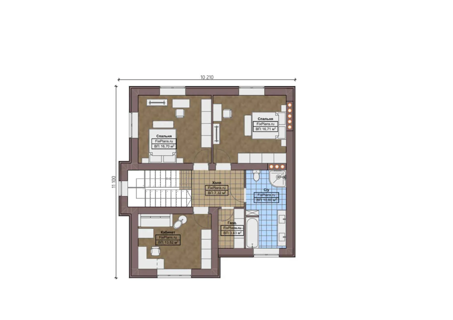 F-0278 - Планы двухэтажного дома 12 на 15, площадью 220 м² с террасой, гаражом на 1 машину и 3 спальнями