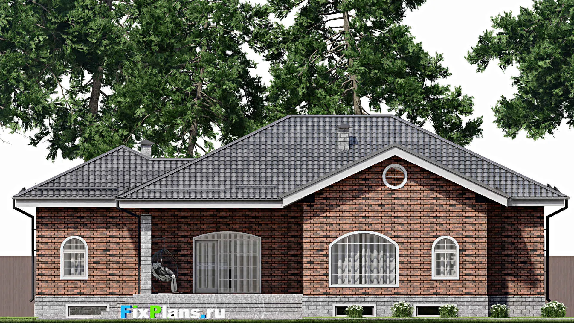 F-8720 - Проект одноэтажного дома 17 на 20, площадью 360 м² с террасой, цокольным этажом и 3 спальнями