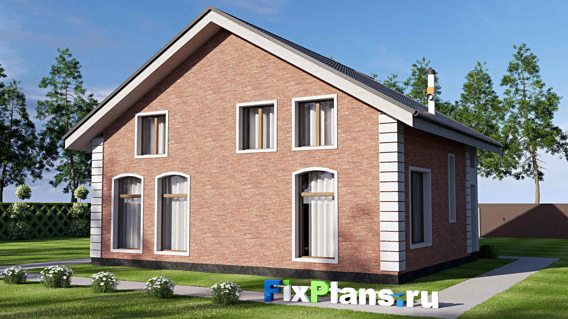 F-19592 - Проект дома с мансардой 13 на 13, площадью 200 м² с балконом и 3 спальнями