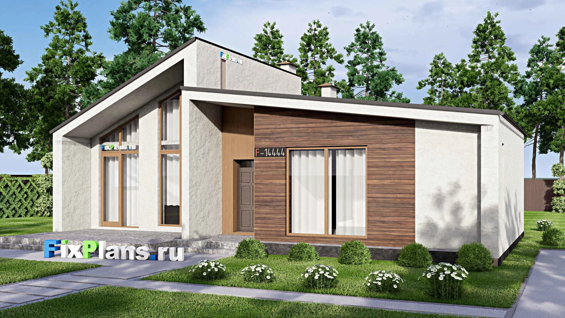 F-14444 - Проект одноэтажного дома 11 на 15, площадью 120 м² с террасой и 2 спальнями