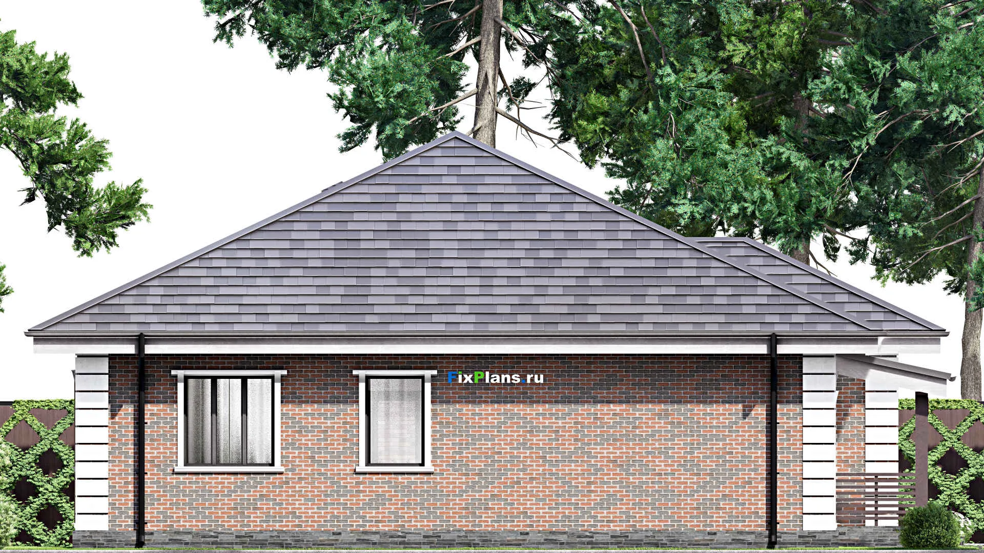 F-12761 - Проект одноэтажного дома 14 на 18, площадью 180 м² с террасой, гаражом на 1 машину и 3 спальнями