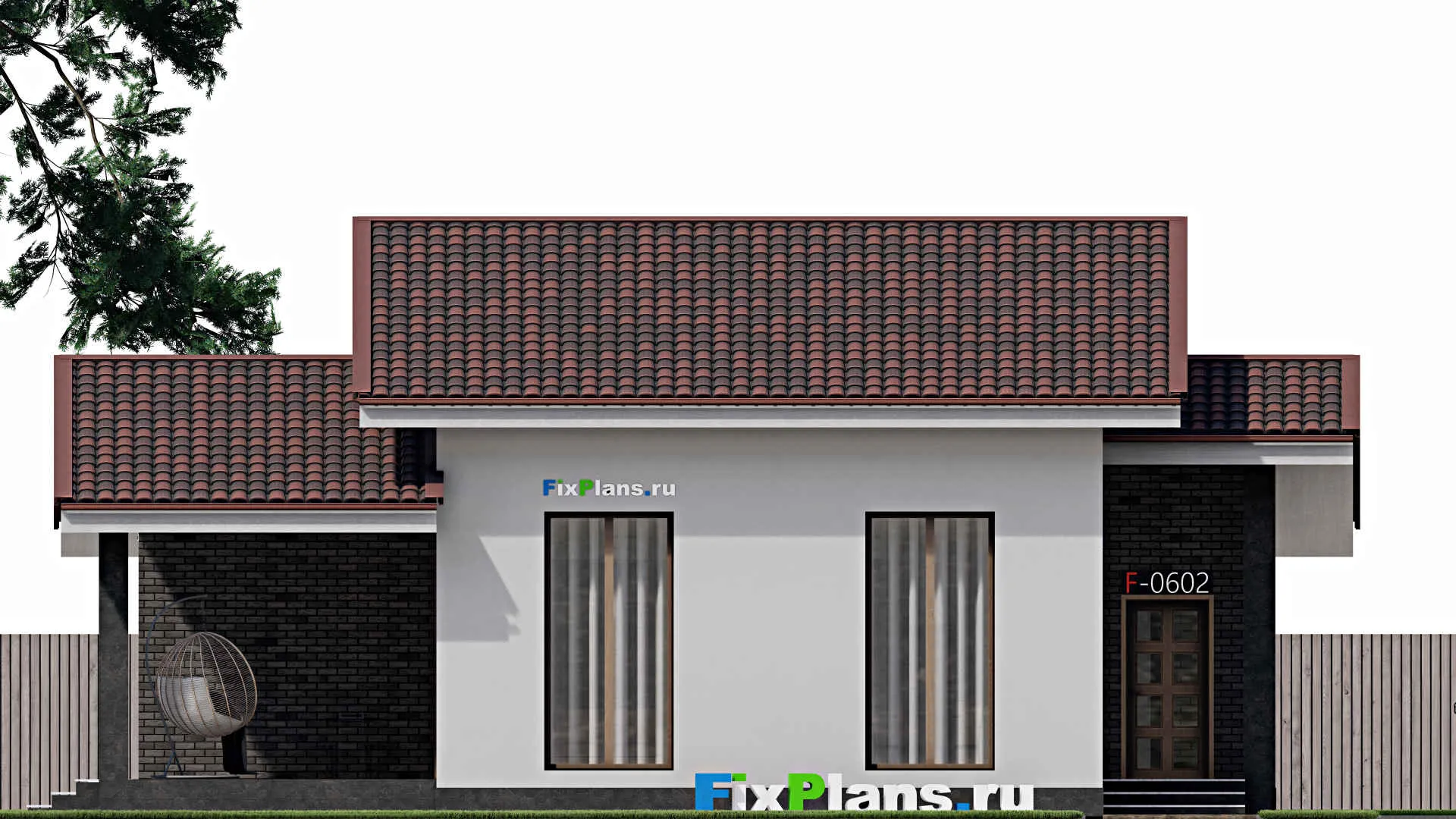 F-1106 - Проект одноэтажного дома 10 на 14, площадью 110 м² с террасой и 2 спальнями