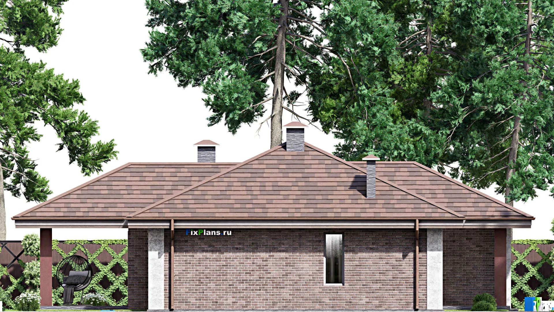 F-14282 - Проект одноэтажного дома 15 на 16, площадью 150 м² с террасой и 3 спальнями