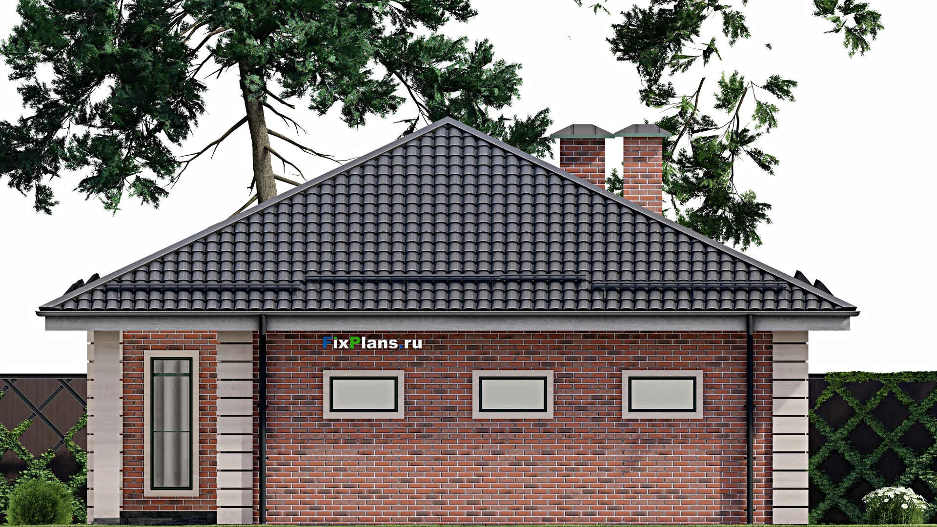 F-5192 - Проект одноэтажного дома 11 на 18, площадью 150 м² с гаражом на 1 машину и 3 спальнями