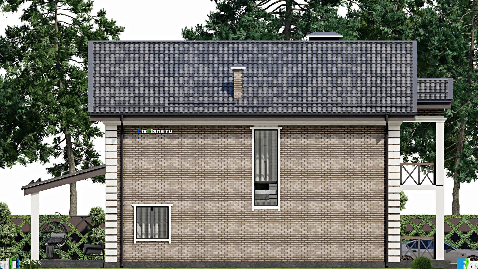 F-6155 - Проект двухэтажного дома 12 на 14, площадью 290 м² с террасой, балконом и 4 спальнями