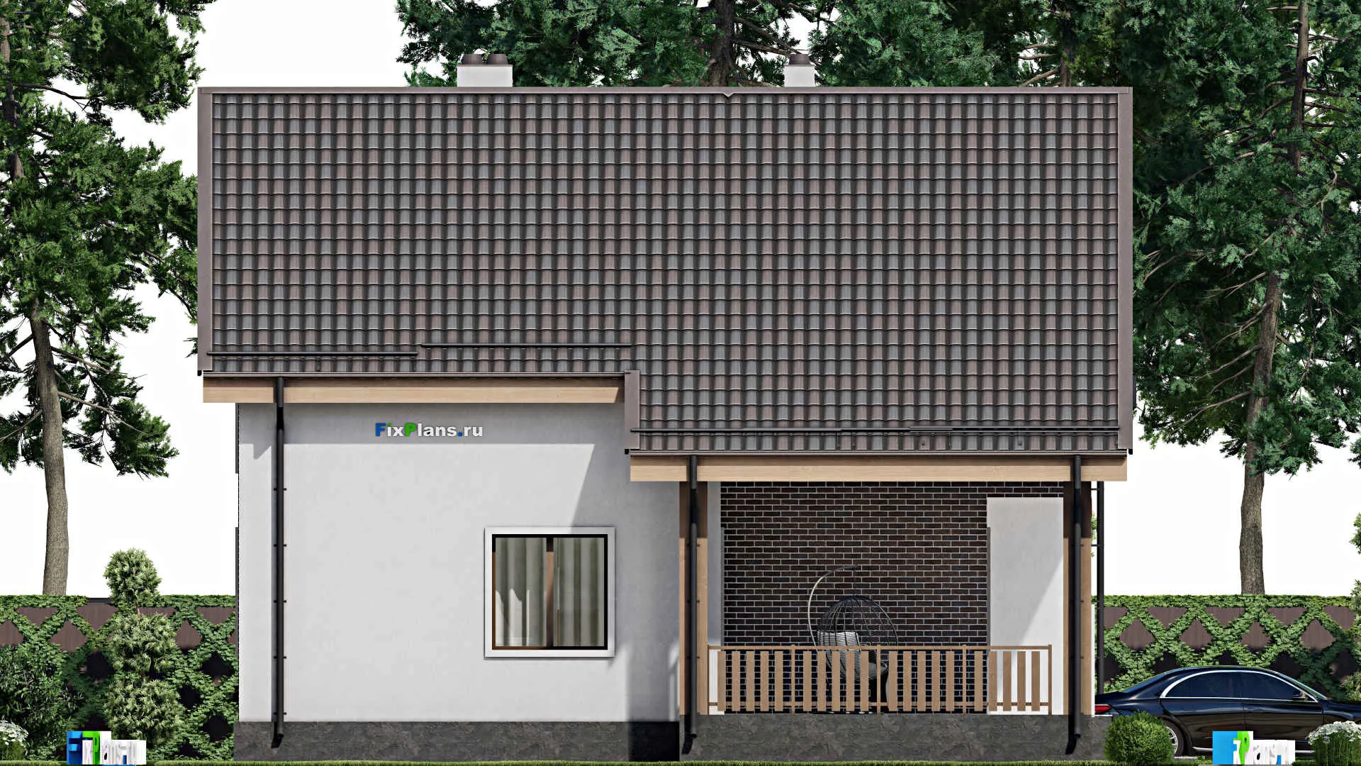 F-8513 - Проект дома с мансардой 13 на 16, площадью 250 м² с террасой, балконом, гаражом на 1 машину и 6 спальнями