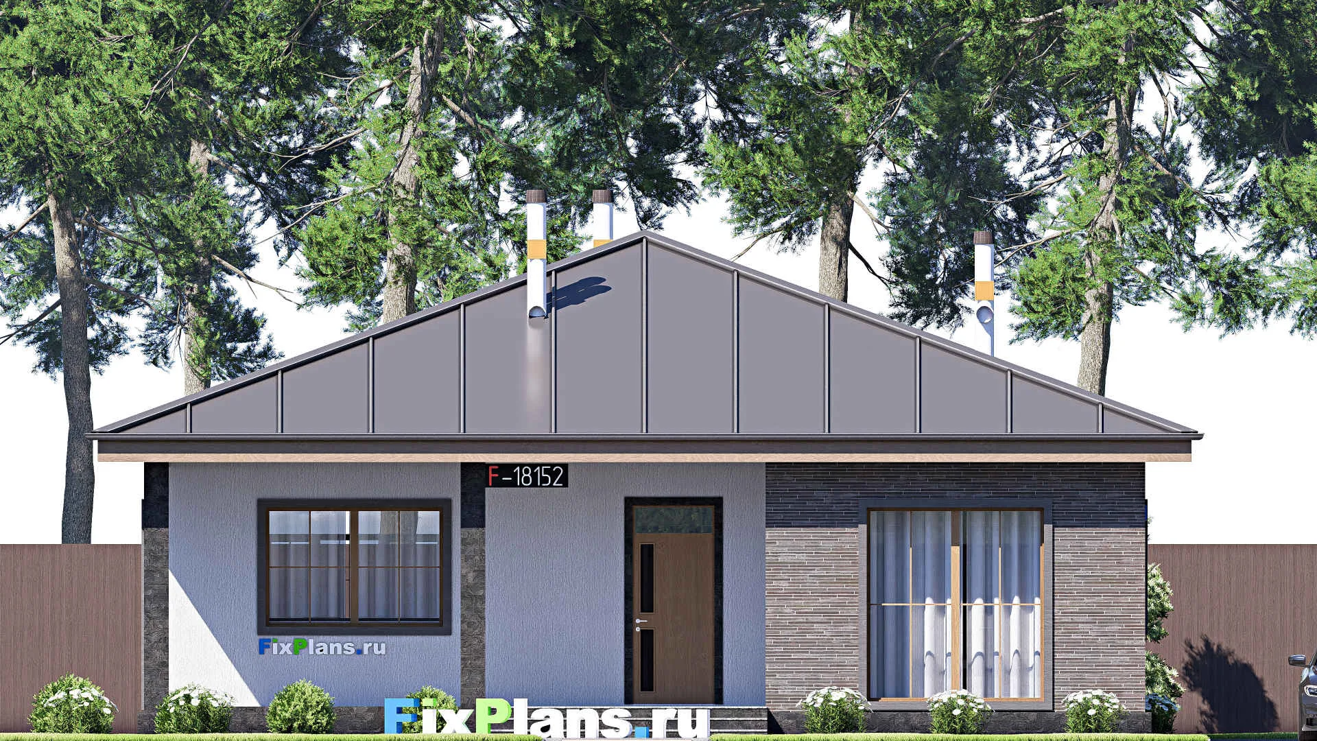 F-18152 - Проект одноэтажного дома 13 на 18, площадью 160 м² с террасой и 3 спальнями