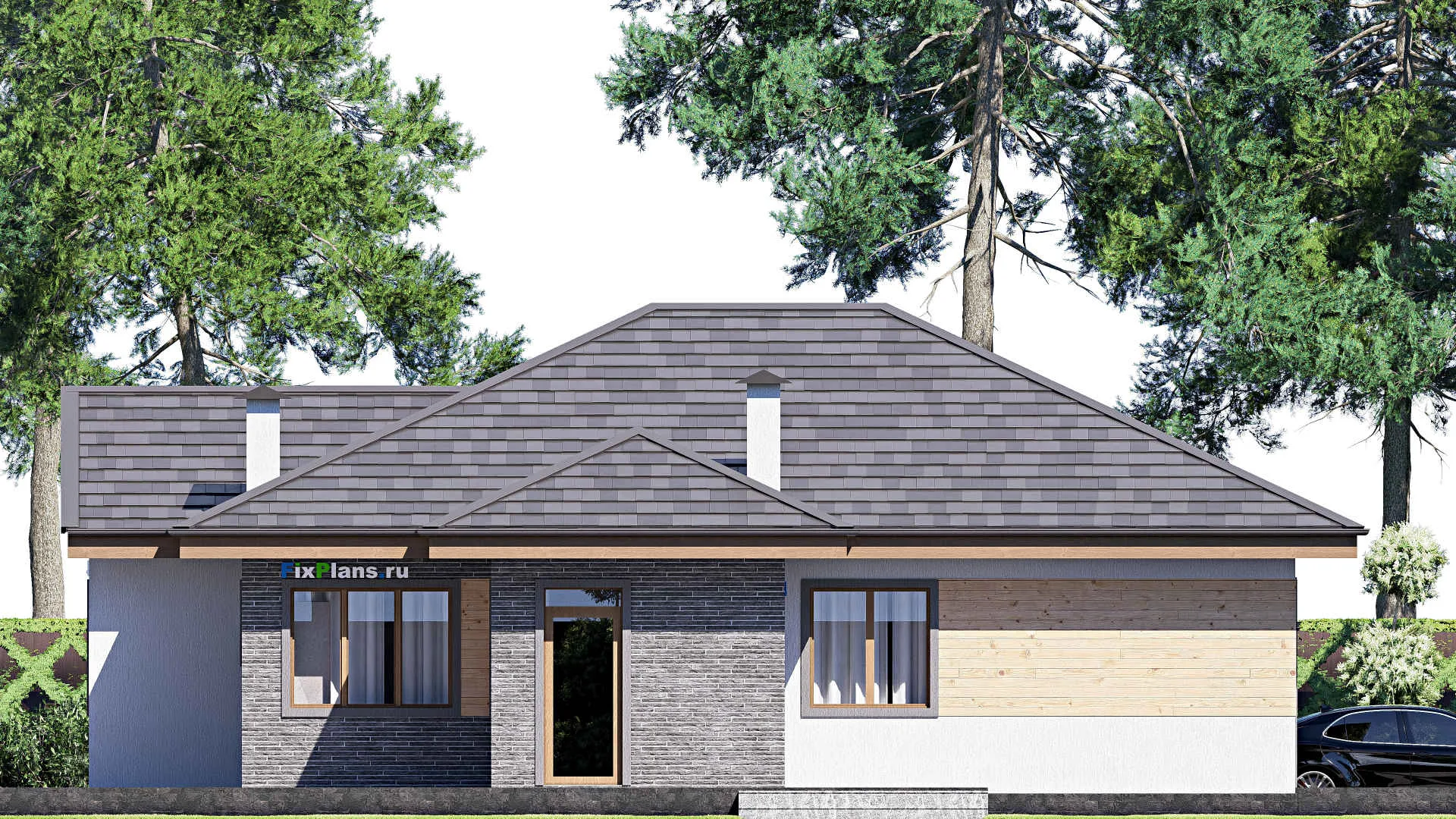 F-20060 - Проект одноэтажного дома 16 на 19, площадью 220 м² с террасой и 3 спальнями