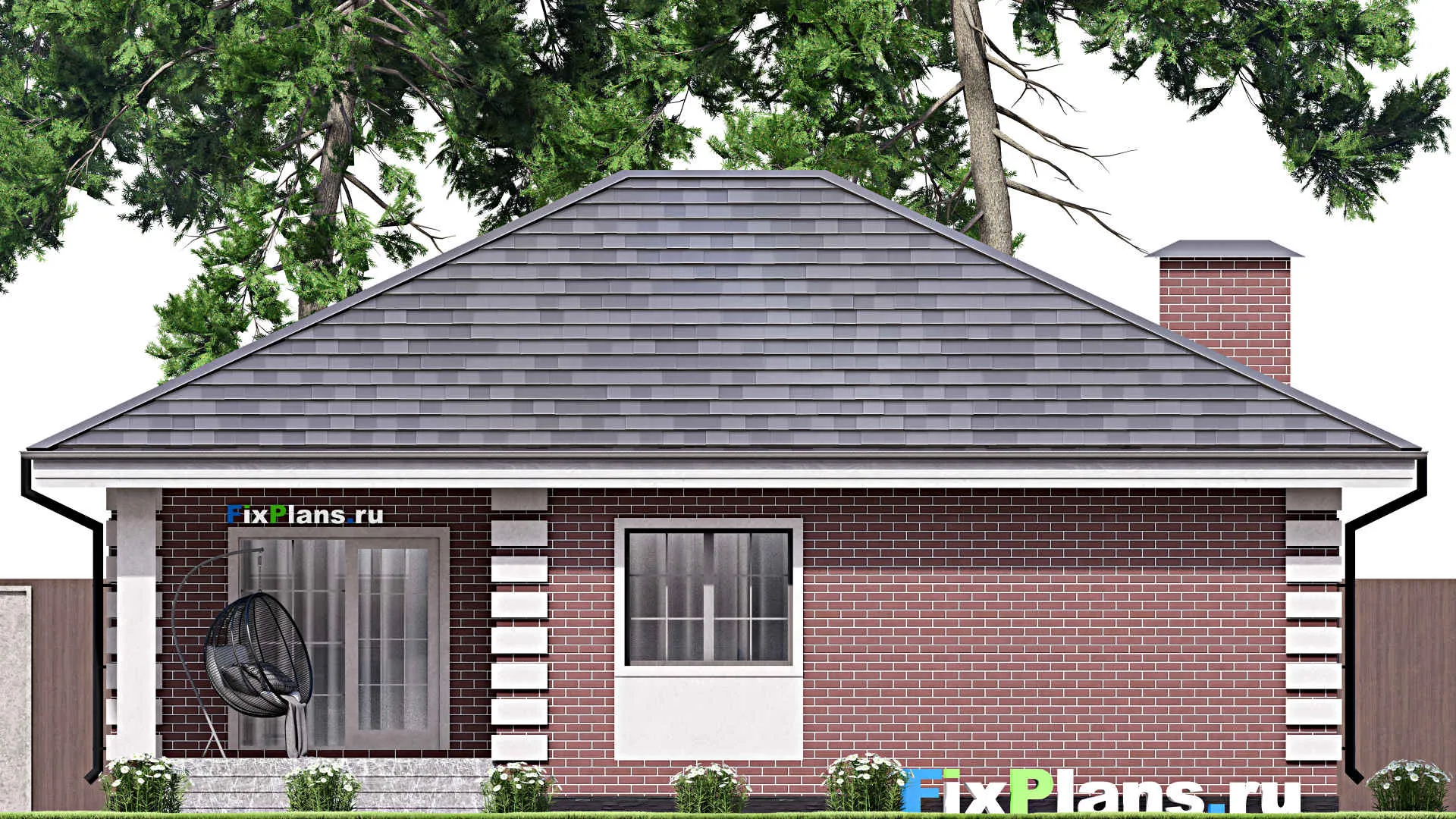 F-12860 - Проект одноэтажного дома 12 на 13, площадью 110 м² с террасой и 3 спальнями