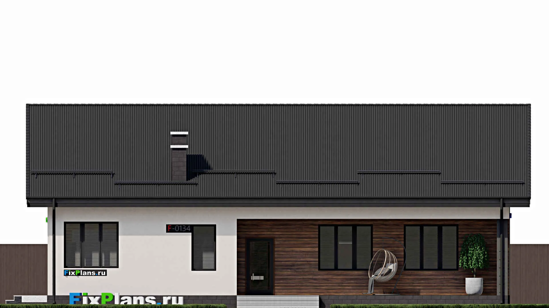 F-0134 - Проект одноэтажного дома 13 на 17, площадью 200 м² с террасой и 4 спальнями