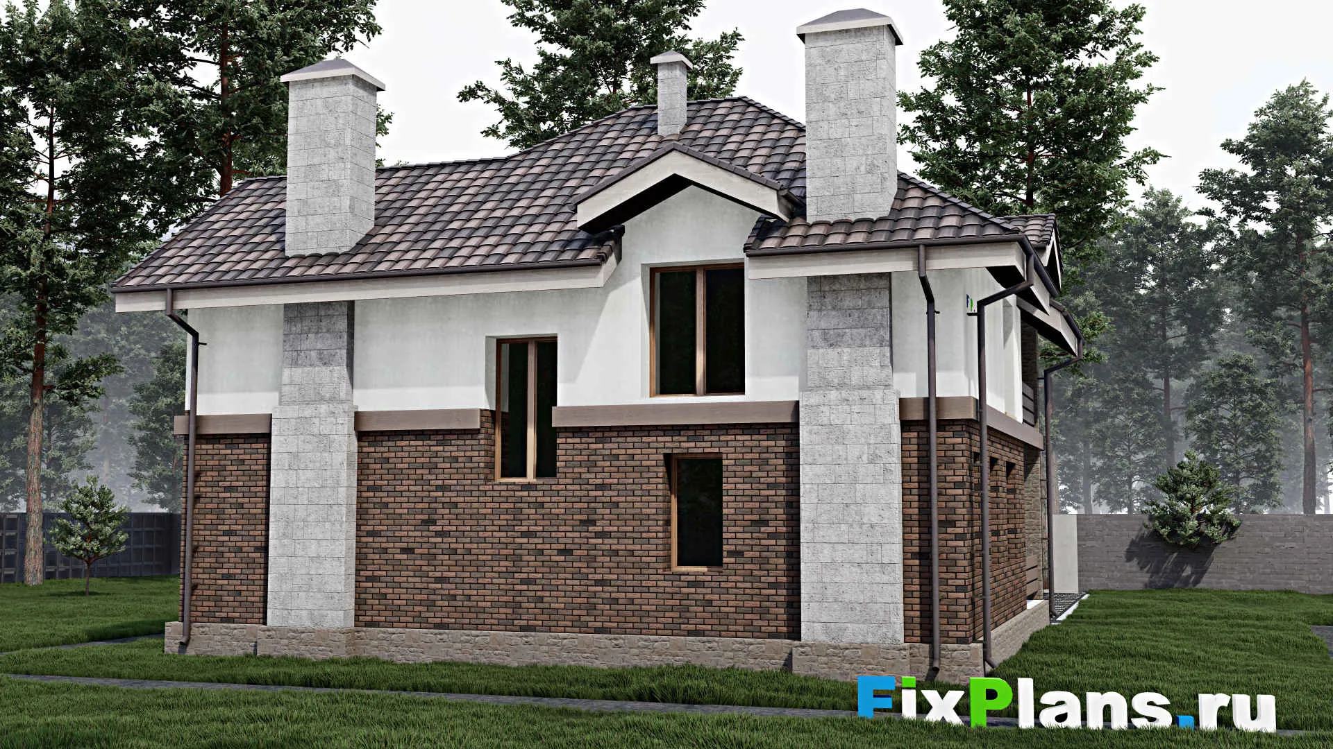 F-0557 - Планы дома с мансардой 12 на 13, площадью 210 м² с террасой, балконом и 3 спальнями