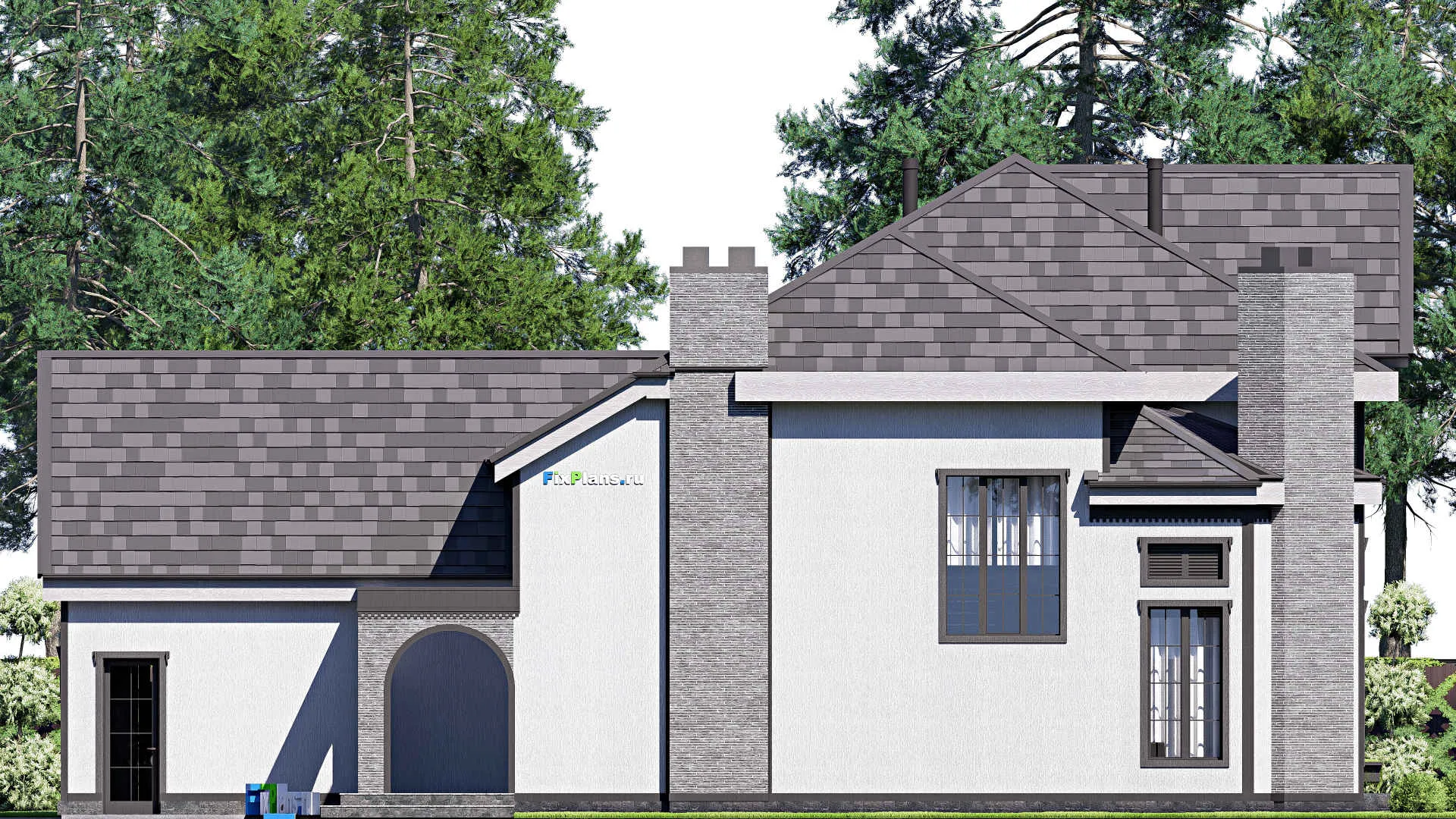 F-20573 - Проект двухэтажного дома 16 на 21, площадью 280 м² с террасой, балконом, гаражом на 2 машины и 4 спальнями