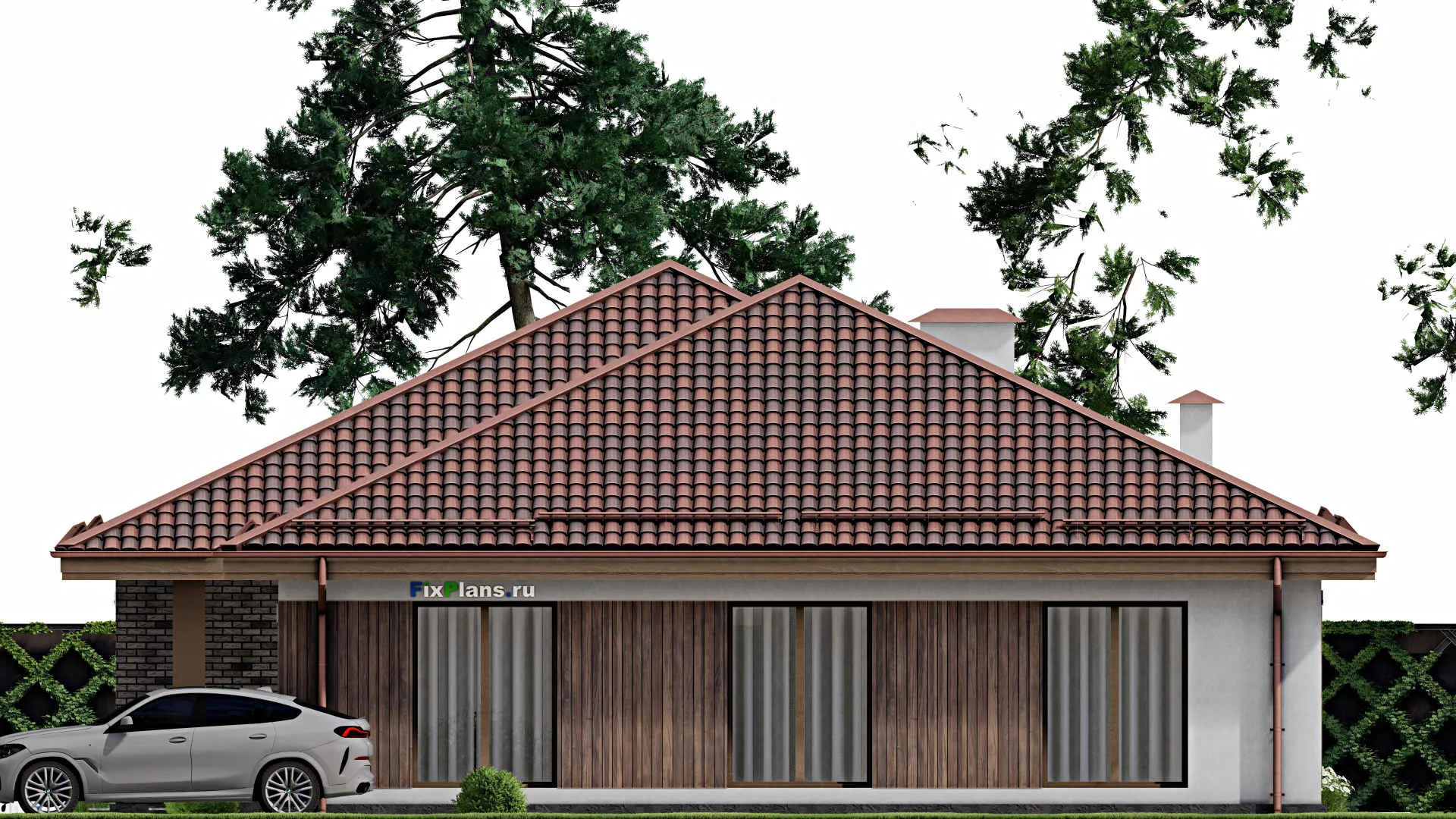 F-8441 - Проект одноэтажного дома 15 на 26, площадью 300 м² с террасой и 4 спальнями