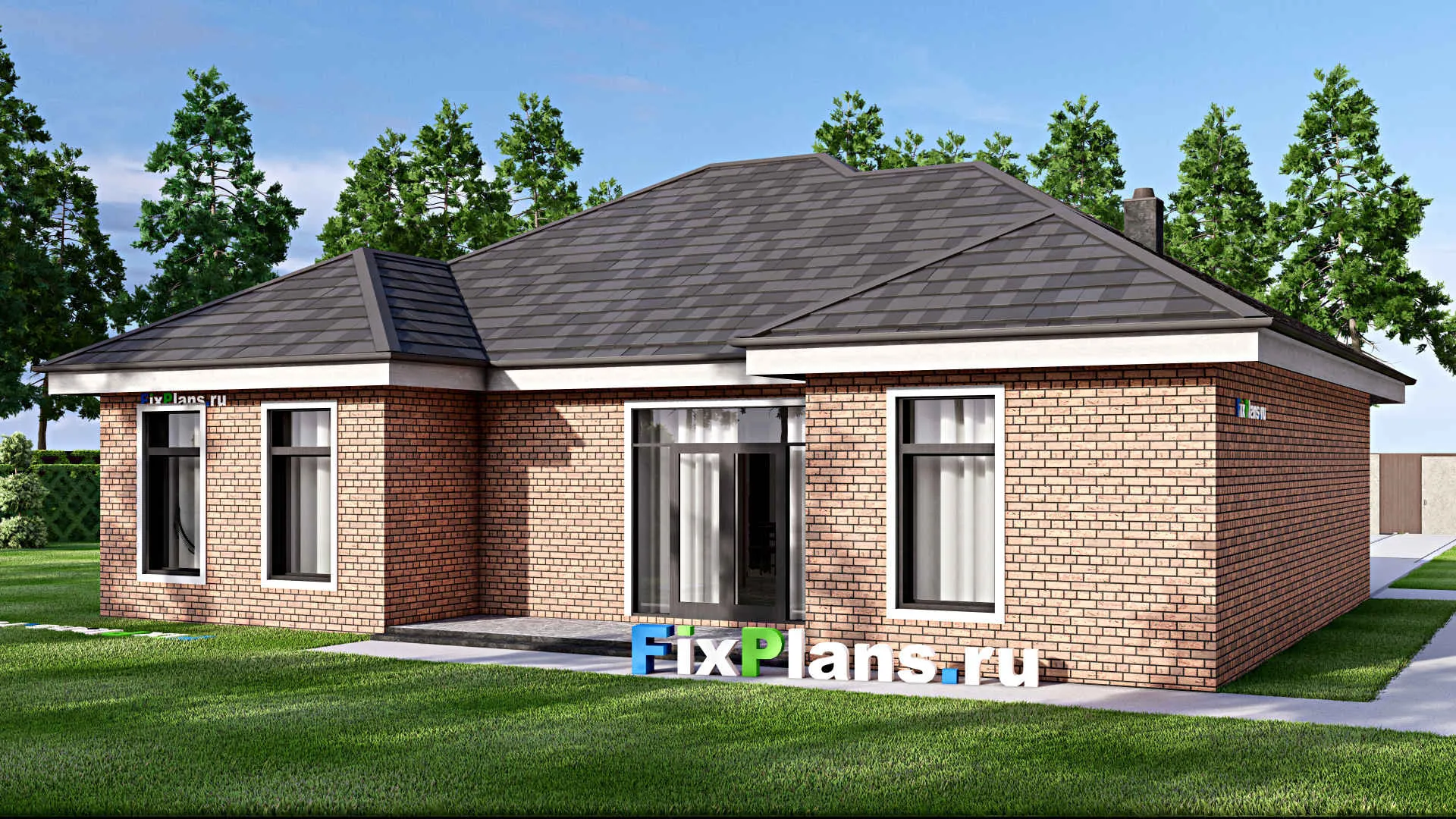 F-16757 - Проект одноэтажного дома 15 на 20, площадью 190 м² с террасой, баней, гаражом на 2 машины и 2 спальнями