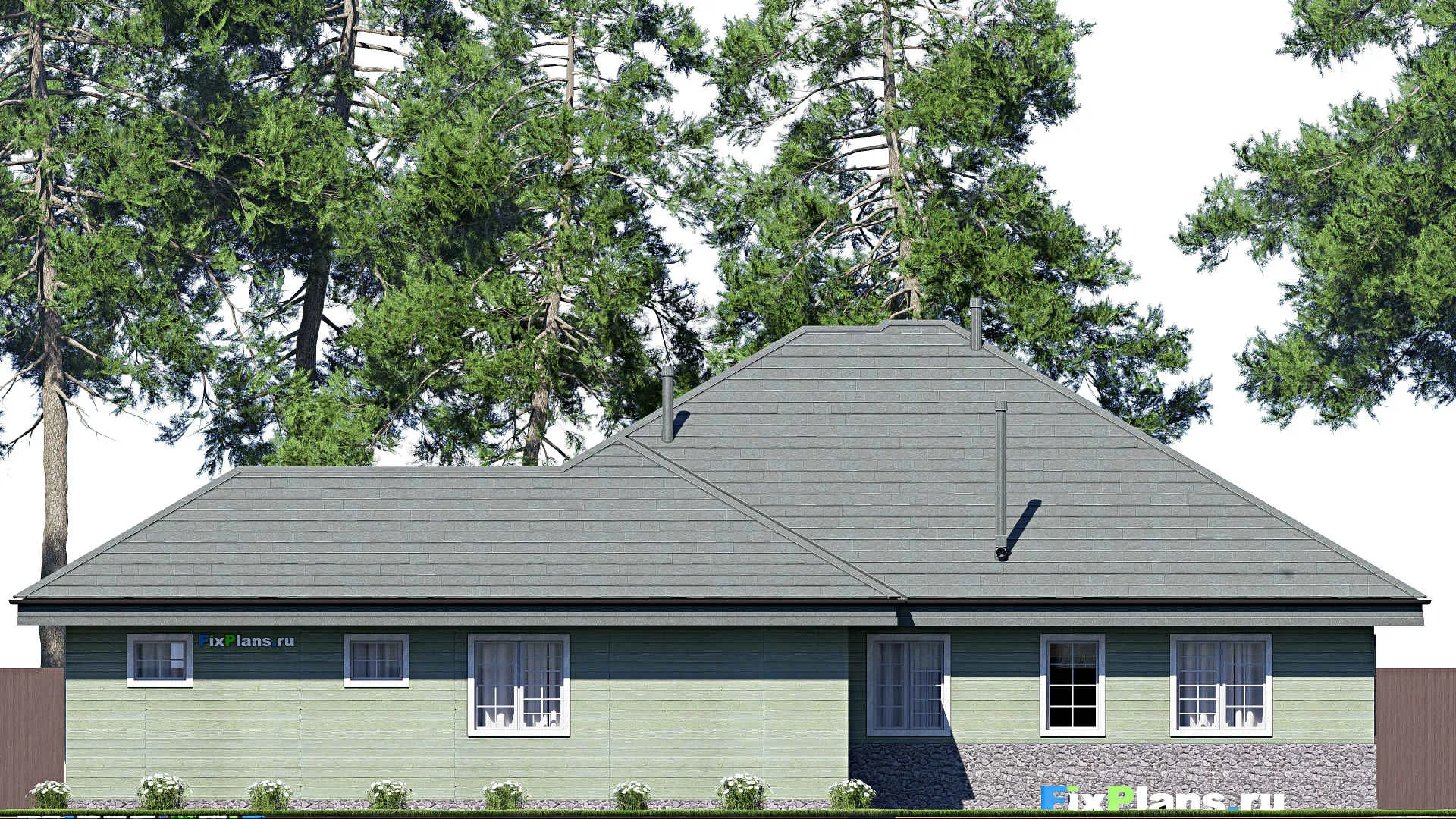 F-20330 - Проект одноэтажного дома 19 на 22, площадью 240 м² с гаражом на 2 машины и 2 спальнями