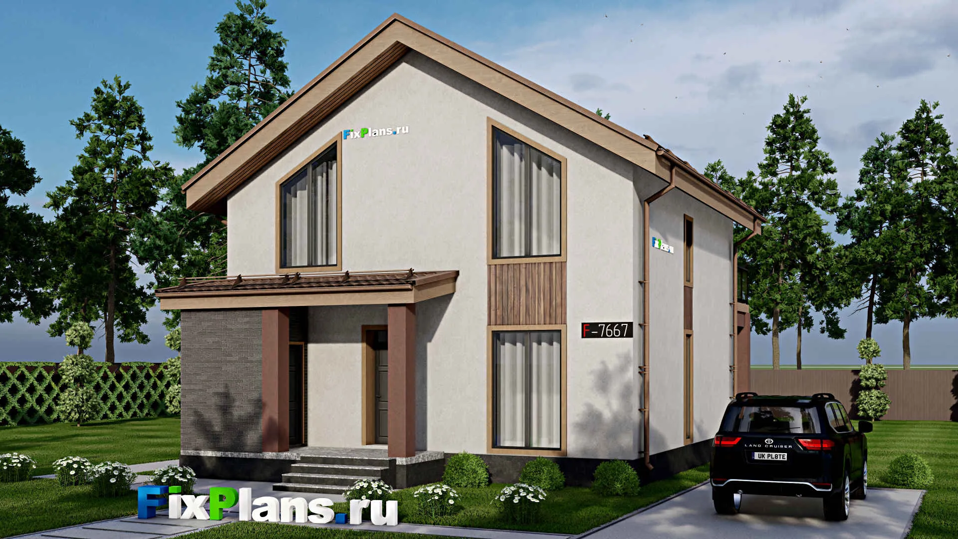 F-7667 - Проект дома с мансардой 10 на 14, площадью 180 м² с террасой, балконом и 4 спальнями