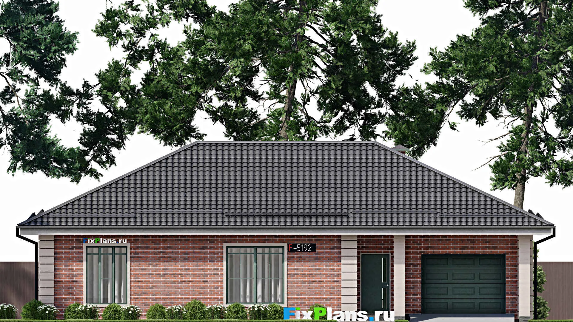 F-5192 - Проект одноэтажного дома 11 на 18, площадью 150 м² с гаражом на 1 машину и 3 спальнями
