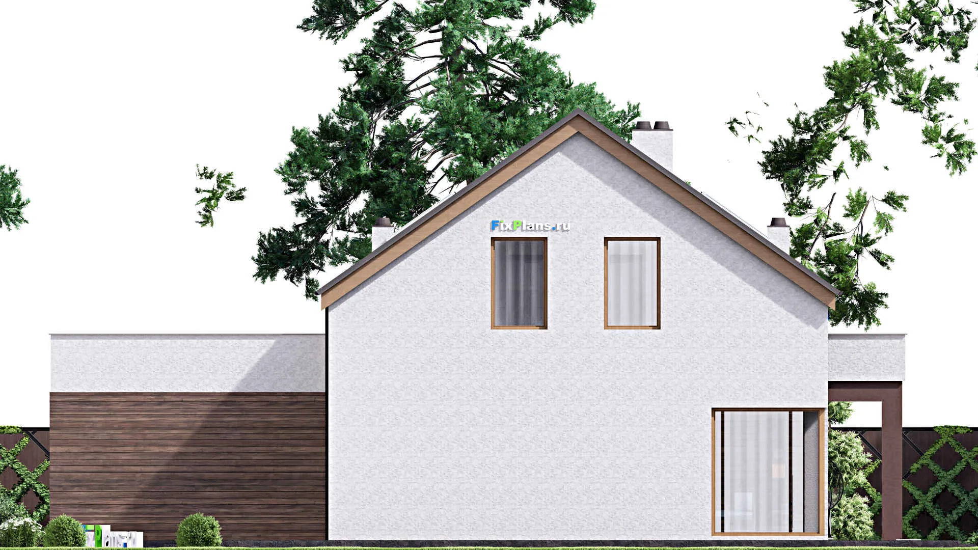 F-16118 - Проект дома с мансардой 18 на 18, площадью 360 м² с террасой, гаражом на 2 машины и 3 спальнями