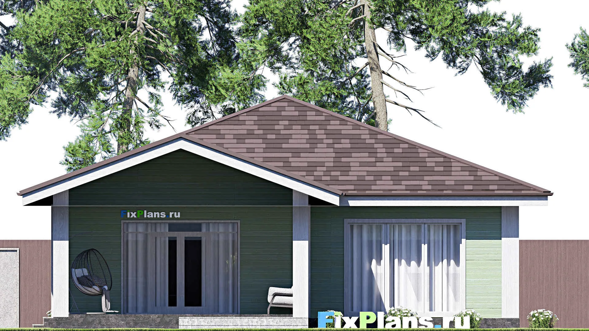 F-18440 - Проект одноэтажного дома 13 на 19, площадью 170 м² с террасой и 3 спальнями