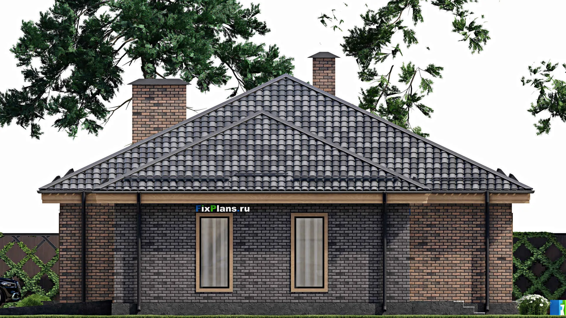 F-8657 - Проект одноэтажного дома 14 на 20, площадью 190 м² с террасой, гаражом на 1 машину и 3 спальнями