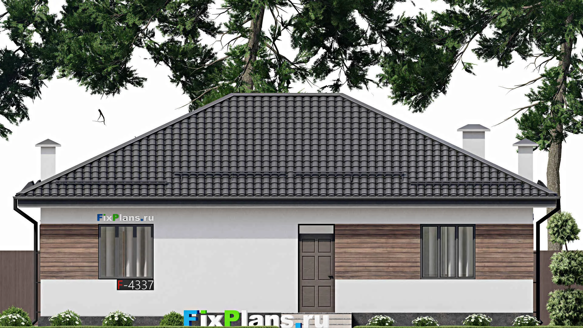 F-4337 - Проект одноэтажного дома 11 на 14, площадью 140 м² с террасой и 2 спальнями