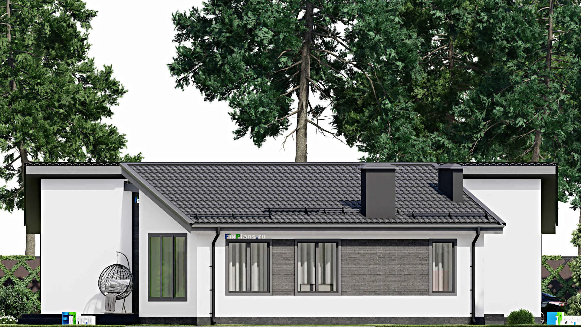 F-4211 - Проект одноэтажного дома 18 на 18, площадью 190 м² с террасой и 3 спальнями