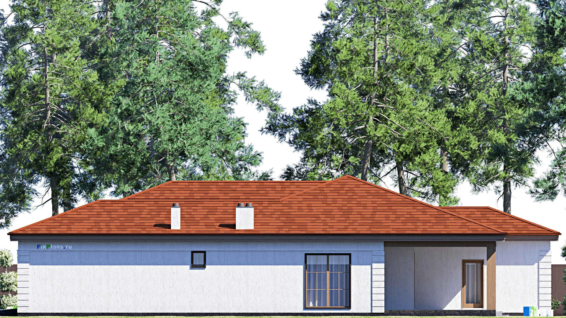 F-17270 - Проект одноэтажного дома 15 на 24, площадью 240 м² с террасой, гаражом на 2 машины и 4 спальнями