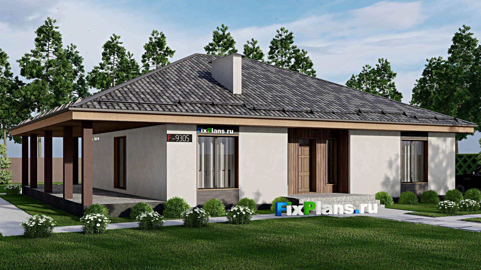 F-9305 - Проект одноэтажного дома 16 на 19, площадью 240 м² с 4 спальнями