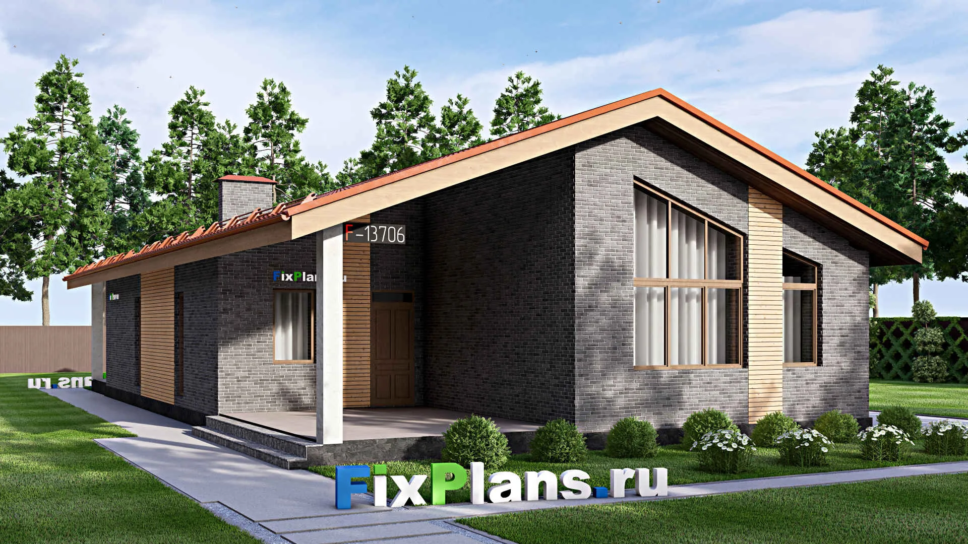 F-13706 - Проект одноэтажного дома 11 на 22, площадью 200 м² с террасой и 3 спальнями