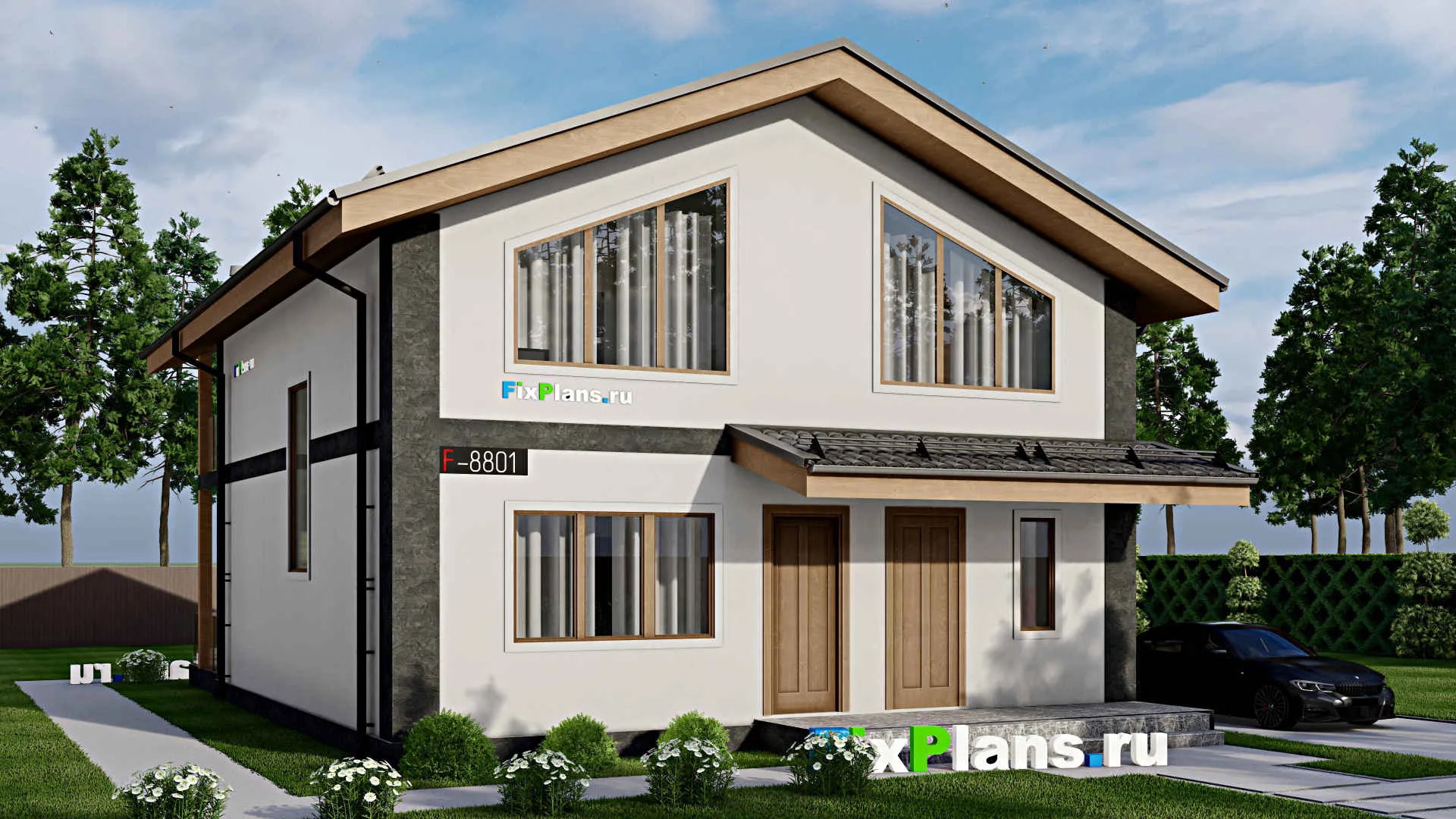 F-8801 - Проект дома с мансардой 11 на 16, площадью 220 м² с террасой, балконом и 5 спальнями