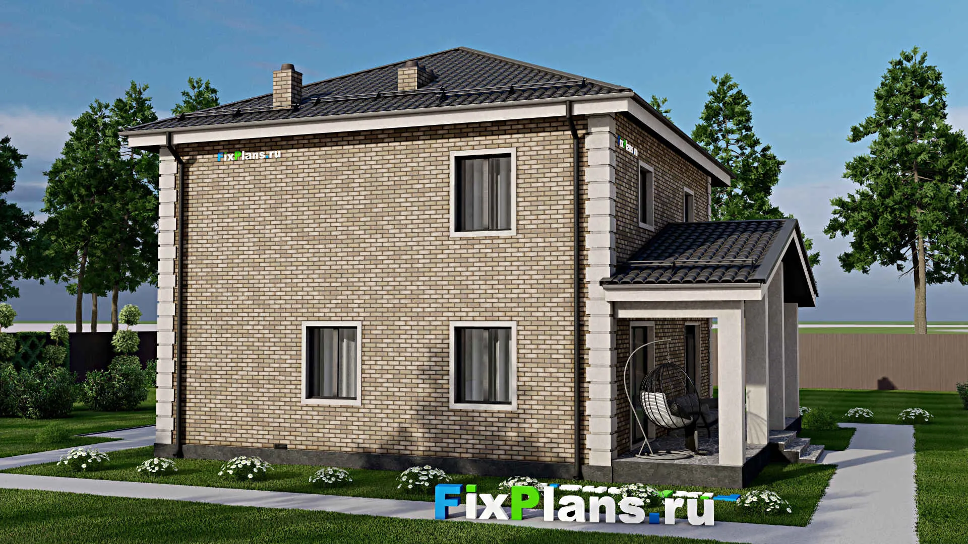 F-4652 - Проект двухэтажного дома 10 на 11, площадью 180 м² с террасой и 4 спальнями