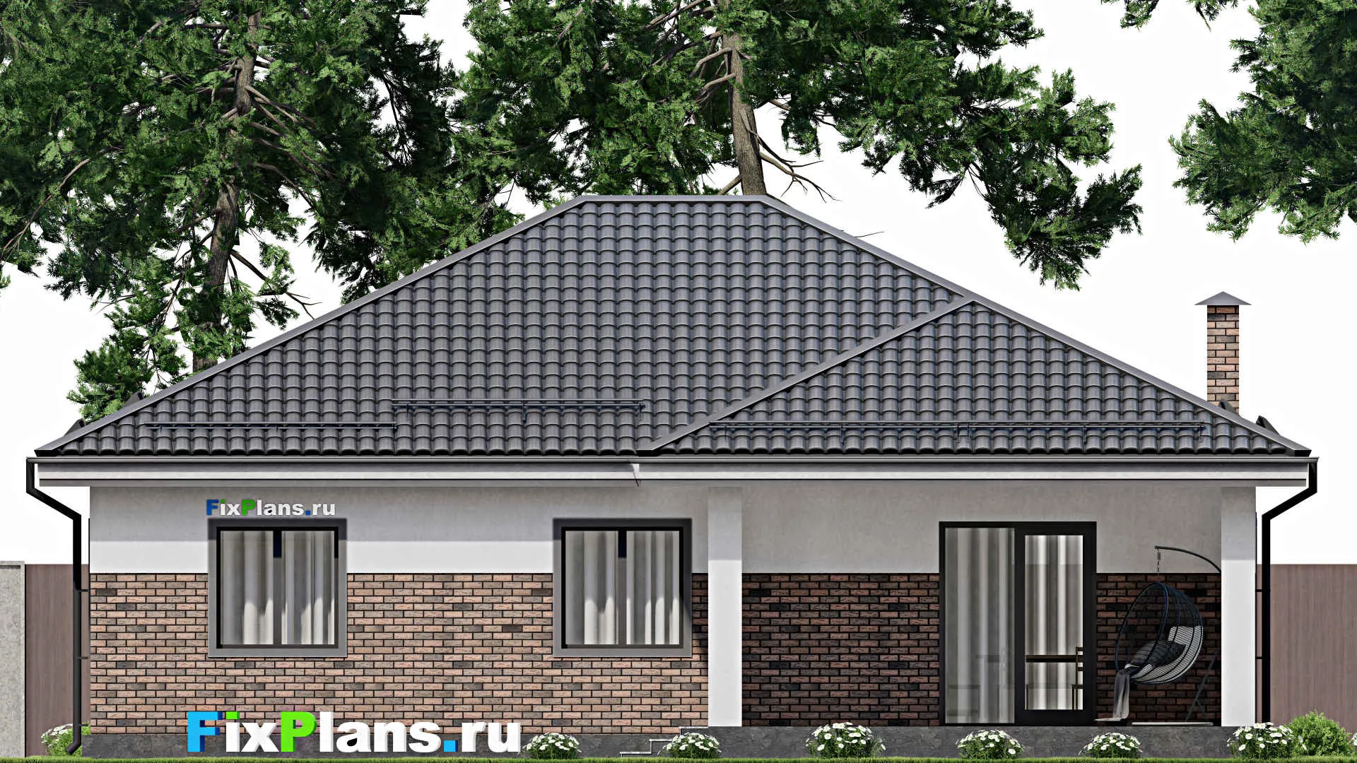 F-4121 - Проект одноэтажного дома 14 на 15, площадью 170 м² с террасой и 3 спальнями