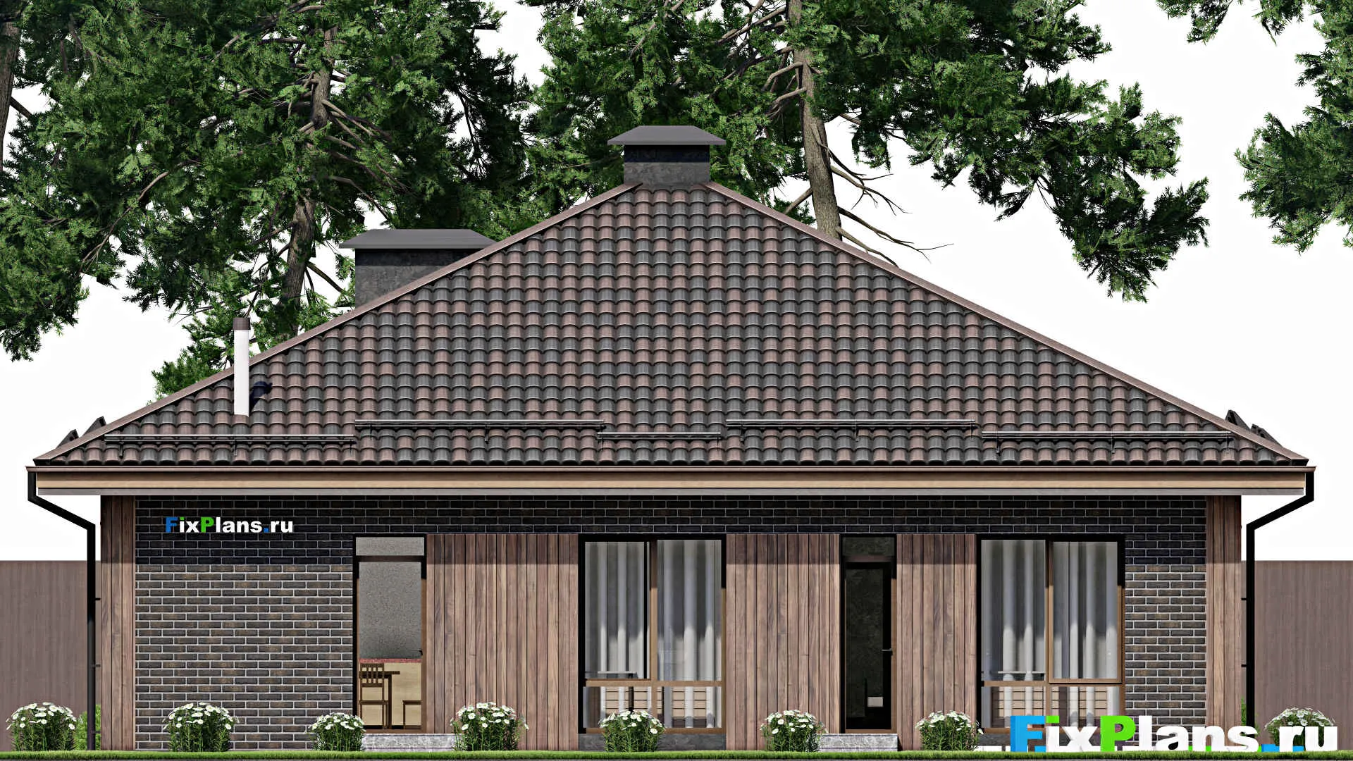 F-5588 - Проект одноэтажного дома 14 на 14, площадью 150 м² с 4 спальнями