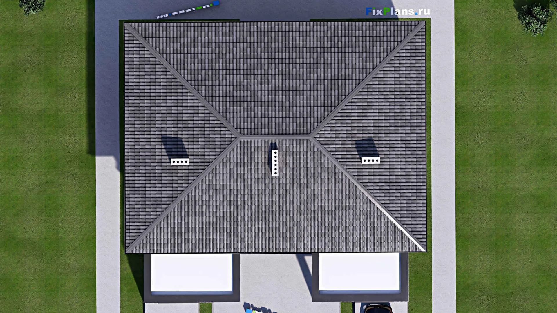 F-16667 - Проект двухэтажного дома 17 на 17, площадью 340 м² с балконом, гаражом на 2 машины и 6 спальнями