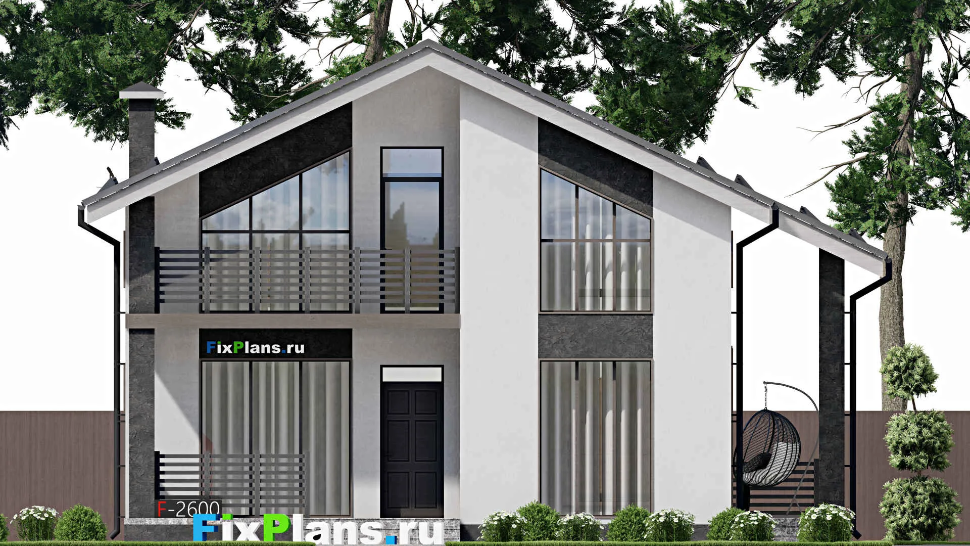 F-2600 - Проект дома с мансардой 10 на 15, площадью 260 м² с террасой, балконом и 4 спальнями