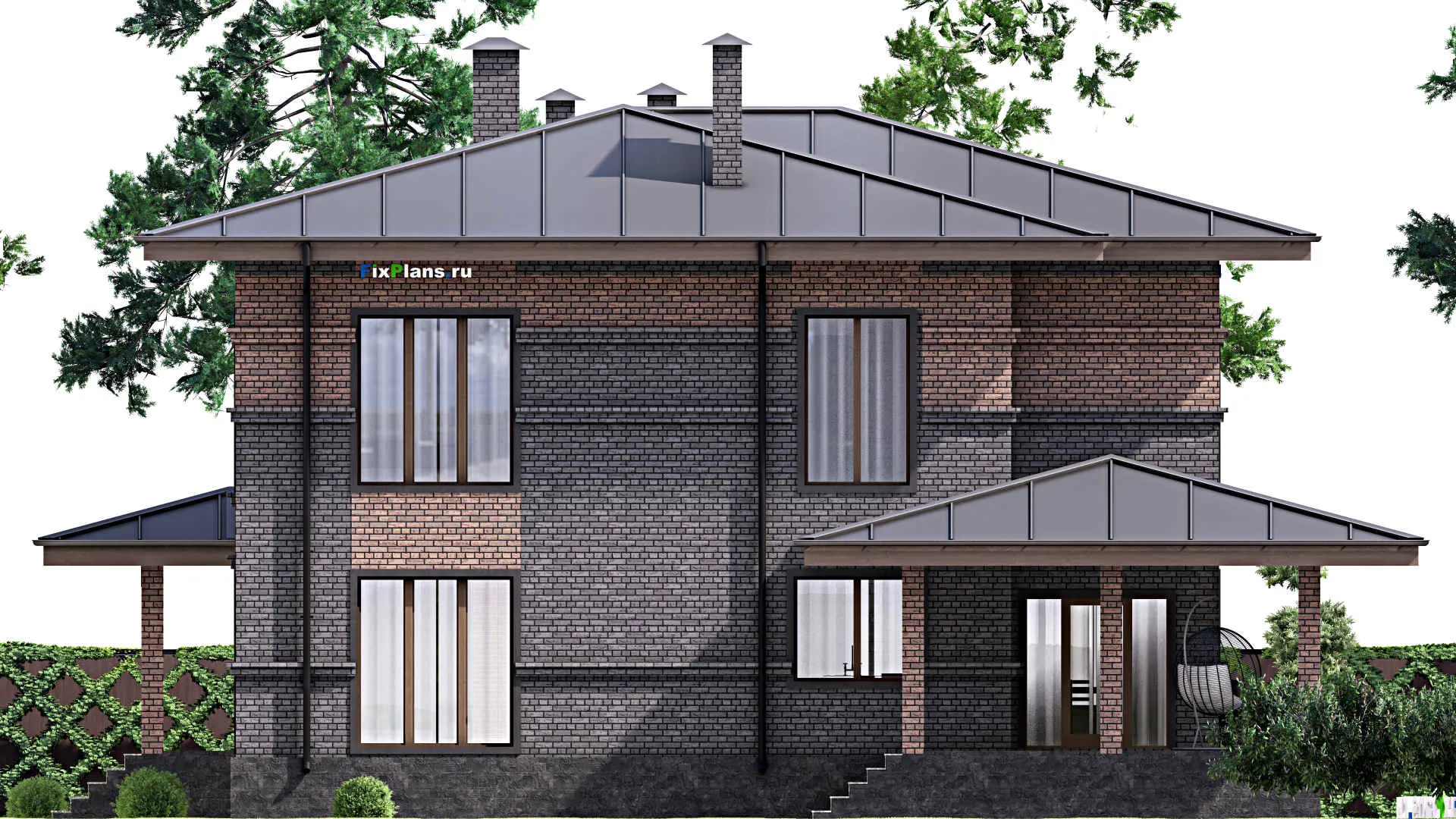 F-14399 - Проект двухэтажного дома 17 на 17, площадью 260 м² с террасой и 4 спальнями