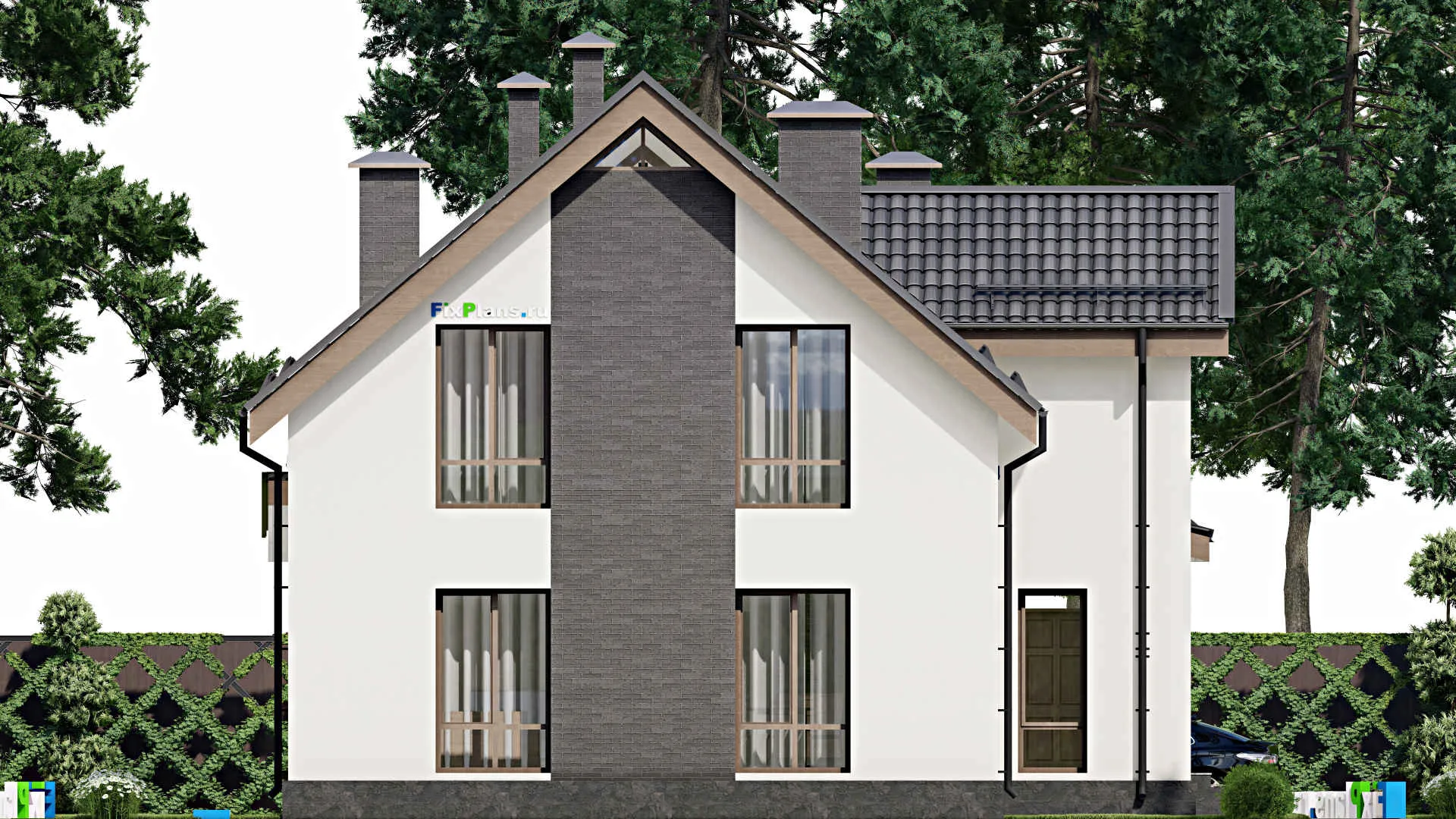 F-5786 - Проект дома с мансардой 12 на 12, площадью 210 м² с террасой и 3 спальнями