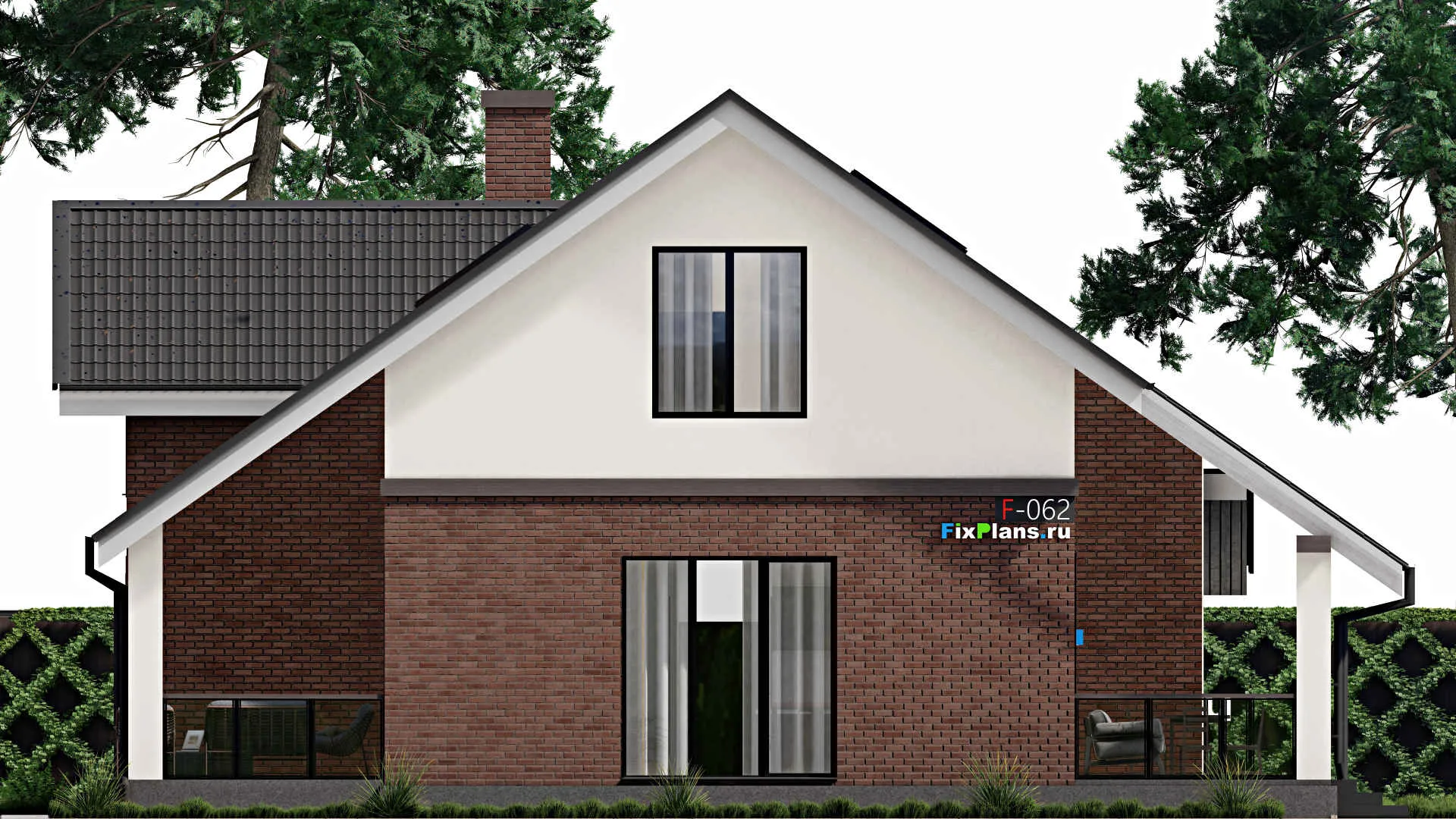 F-0062 - Планы дома с мансардой 14 на 18, площадью 280 м² с террасой, гаражом на 2 машины и 3 спальнями