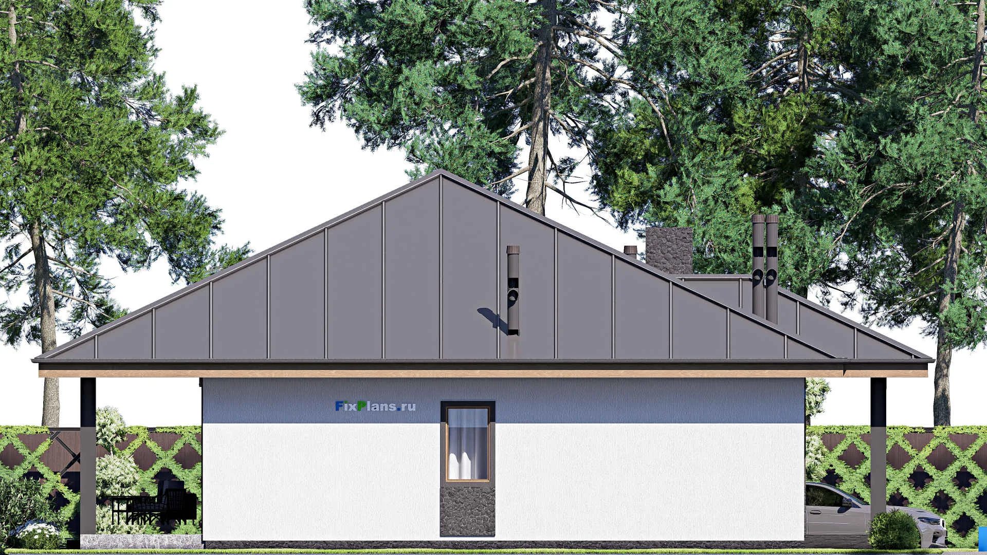 F-19322 - Проект одноэтажного дома 15 на 16, площадью 180 м² с террасой и 2 спальнями