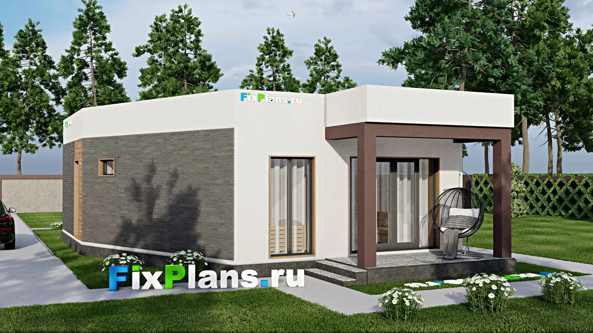 F-11204 - Проект одноэтажного дома 9 на 15, площадью 90 м² с террасой и 2 спальнями