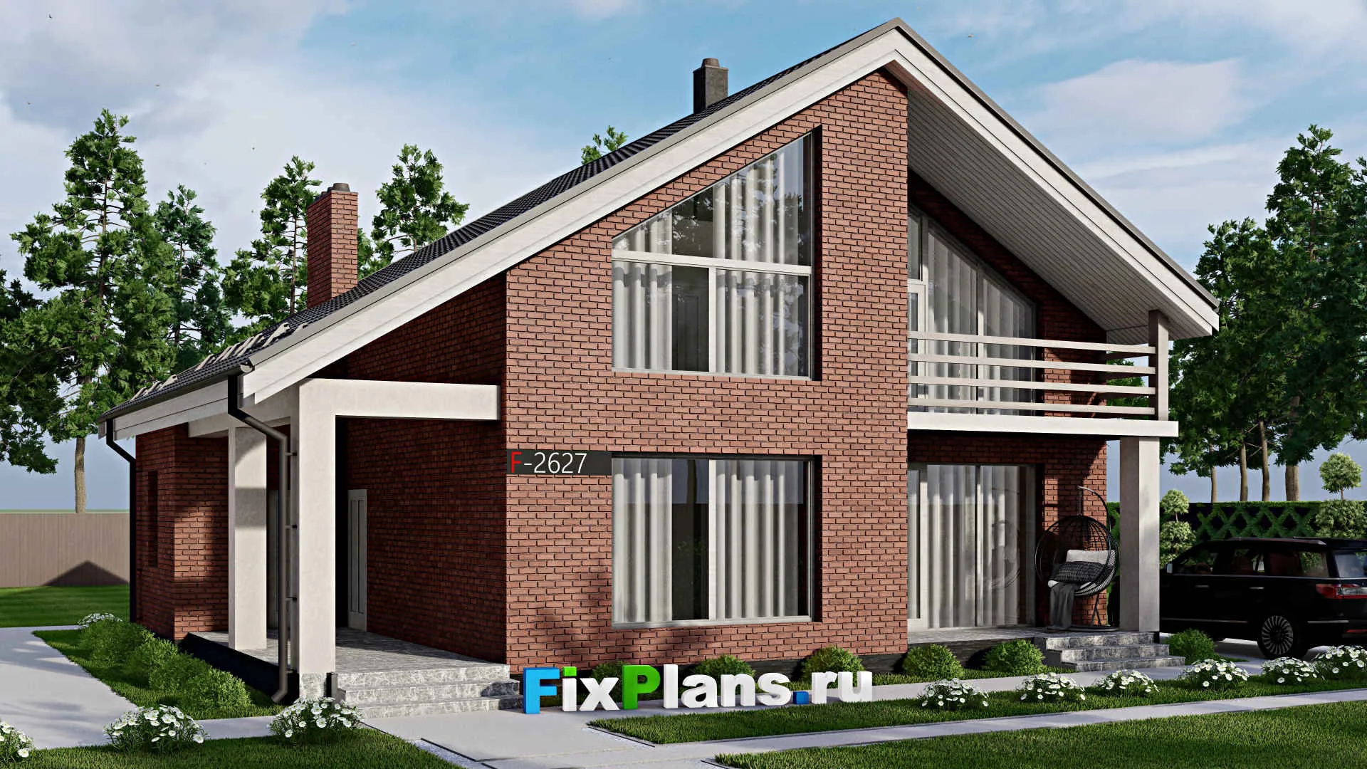 F-2627 - Проект дома с мансардой 11 на 14, площадью 190 м² с террасой, балконом, баней и 3 спальнями