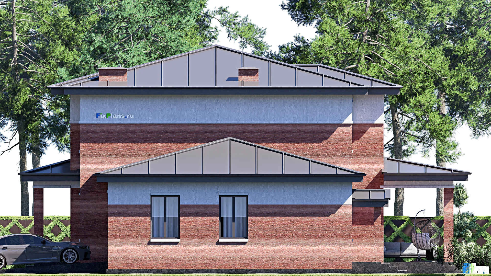 F-19178 - Проект двухэтажного дома 18 на 21, площадью 320 м² с гаражом на 2 машины и 4 спальнями