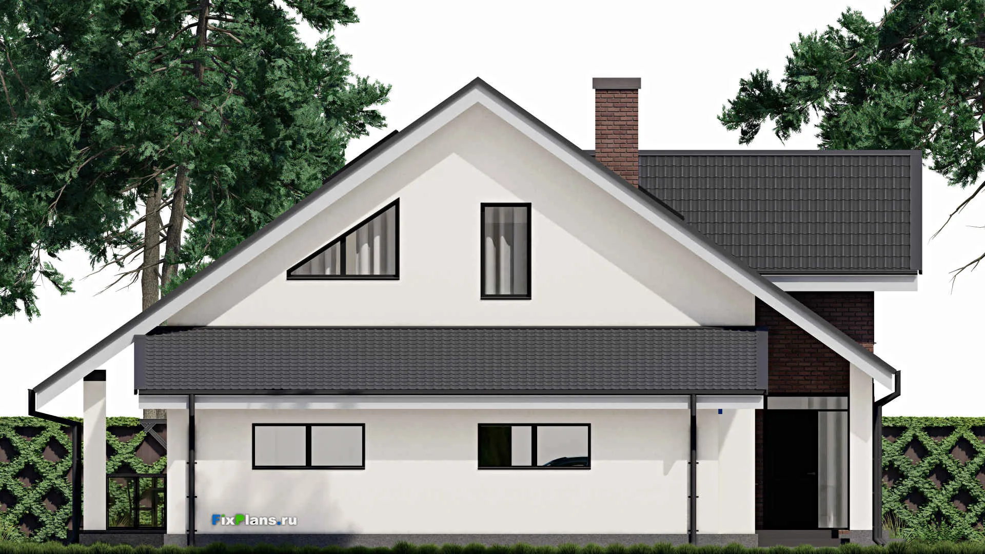 F-0062 - Планы дома с мансардой 14 на 18, площадью 280 м² с террасой, гаражом на 2 машины и 3 спальнями