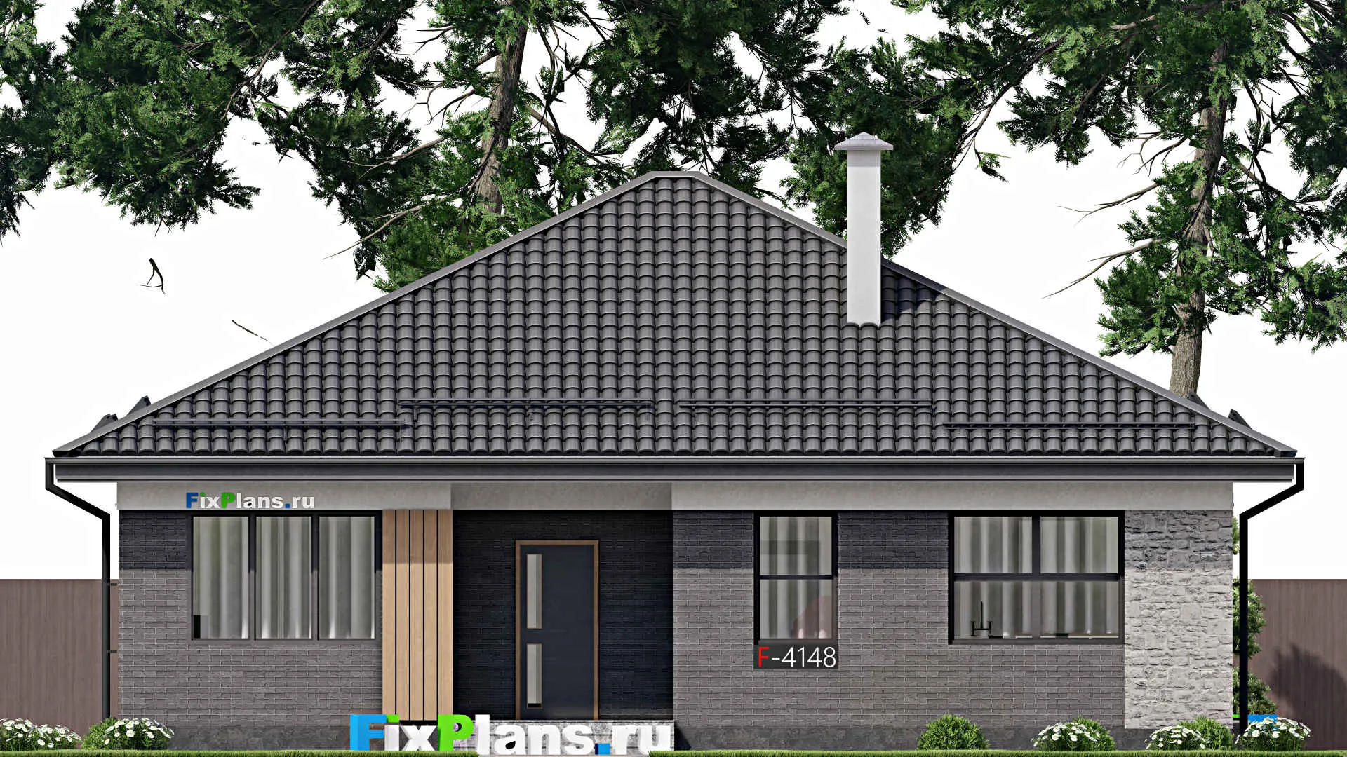 F-4148 - Проект одноэтажного дома 13 на 14, площадью 140 м² с террасой и 3 спальнями