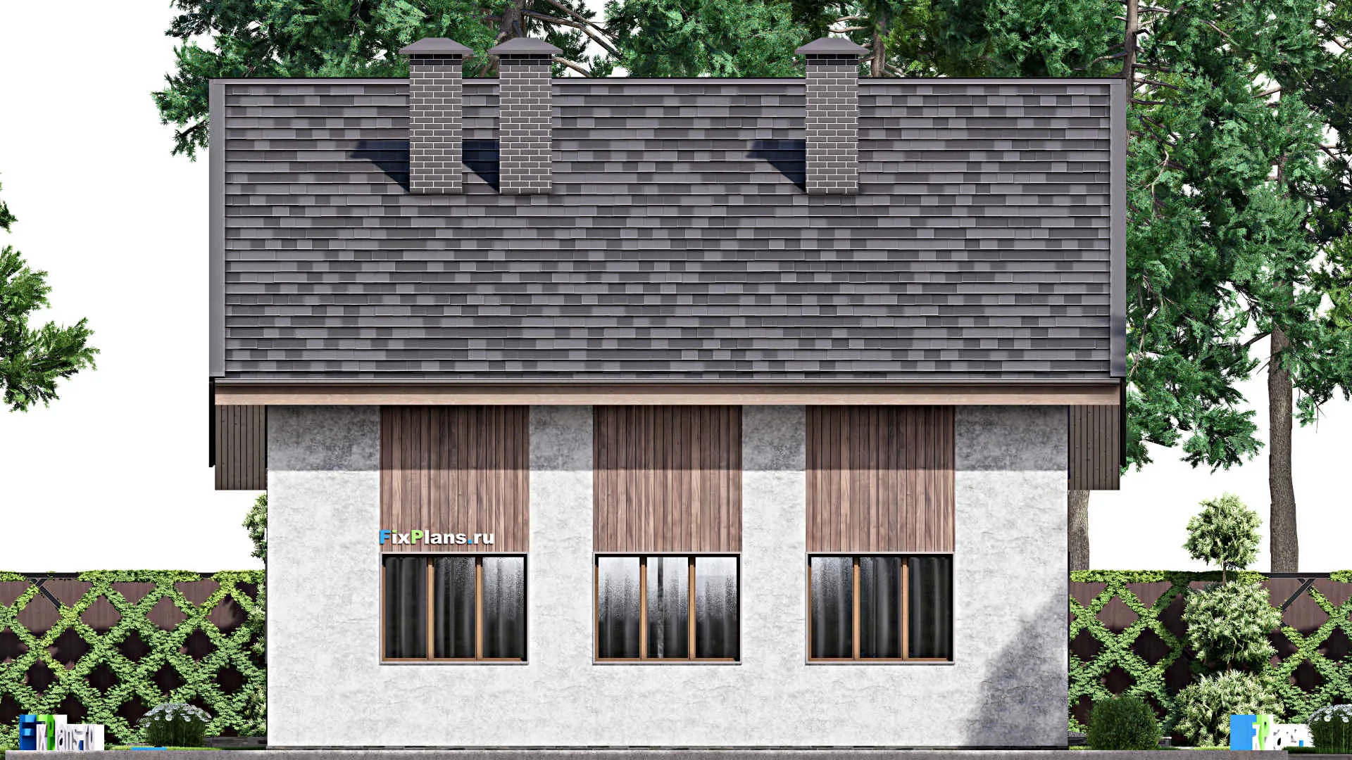 F-13040 - Планы дома с мансардой 14 на 16, площадью 220 м² с гаражом на 1 машину и 4 спальнями