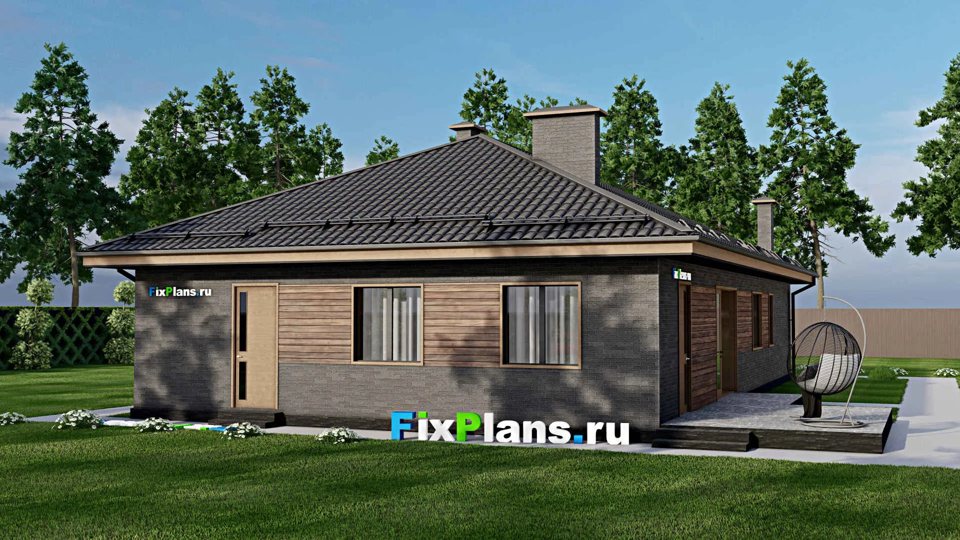 F-4760 - Проект одноэтажного дома 11 на 19, площадью 200 м² с террасой и 5 спальнями