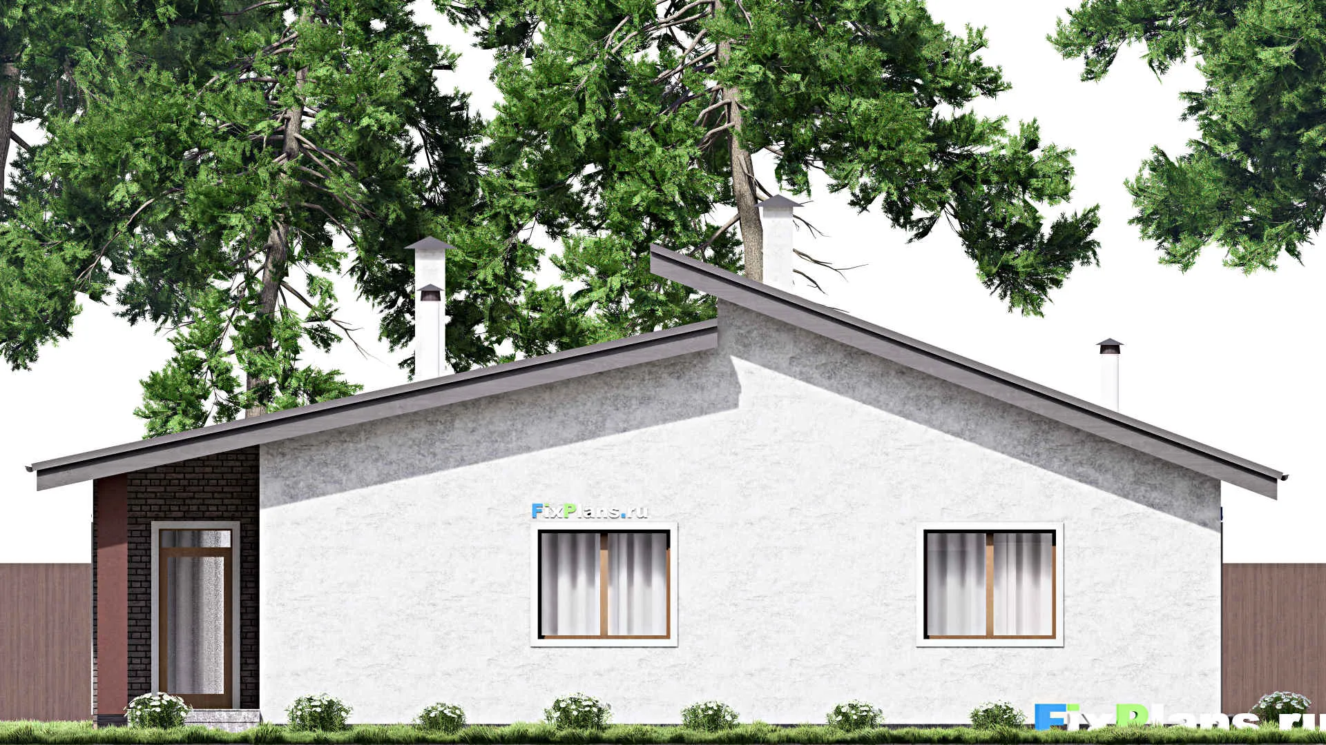 F-13283 - Проект одноэтажного дома 15 на 18, площадью 220 м² с террасой, гаражом на 1 машину и 3 спальнями