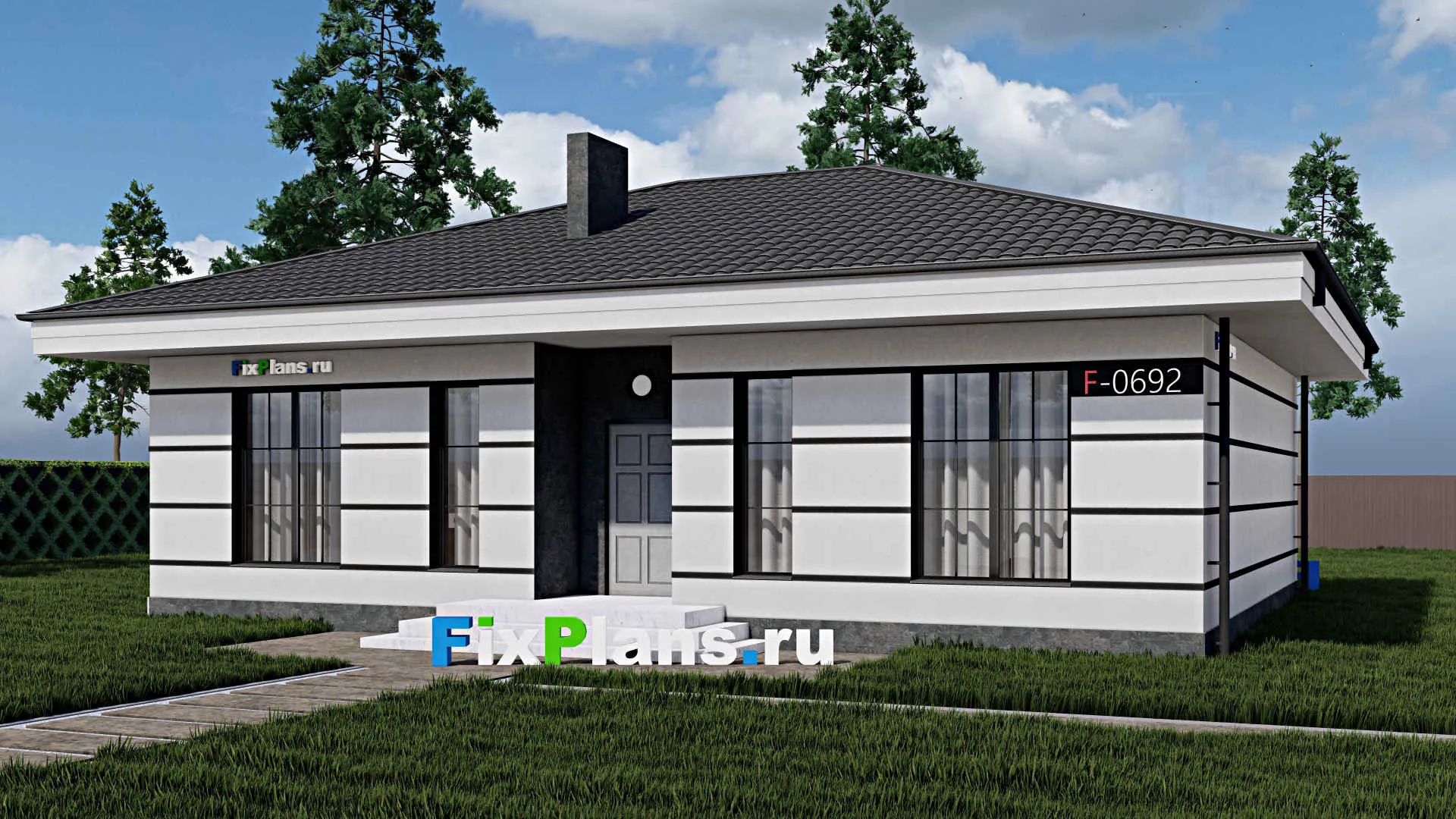 F-0692 - Проект одноэтажного дома 11 на 14, площадью 120 м² с 3 спальнями